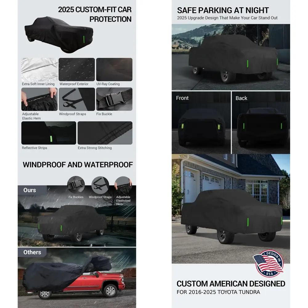 

2025 Upgraded Car Cover for Tundra 2016-2024 CrewMax 5.5ft Bed, Weatherproof, Waterproof, UV & Dust Protection Outdoor Cover