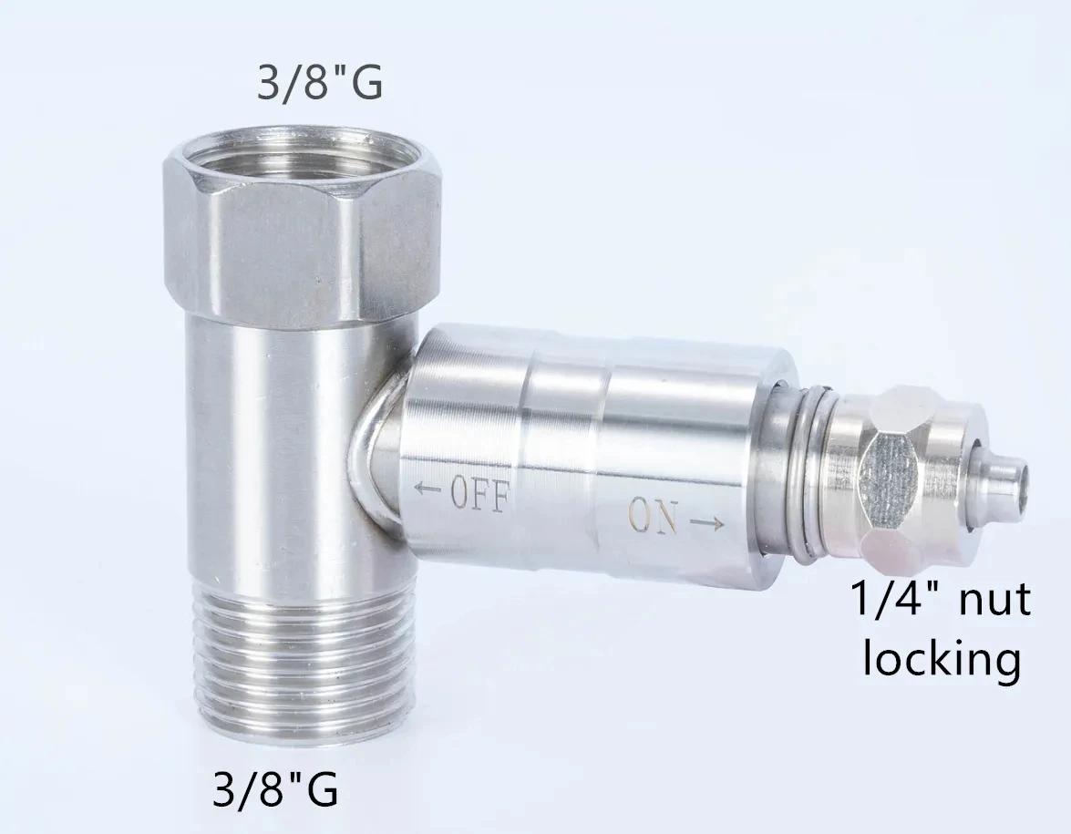 G3/8'To 1/4‘’ O.D. Stainless Steel RO Feed Water Adapter Tee Ball Valve Faucet Shut Off