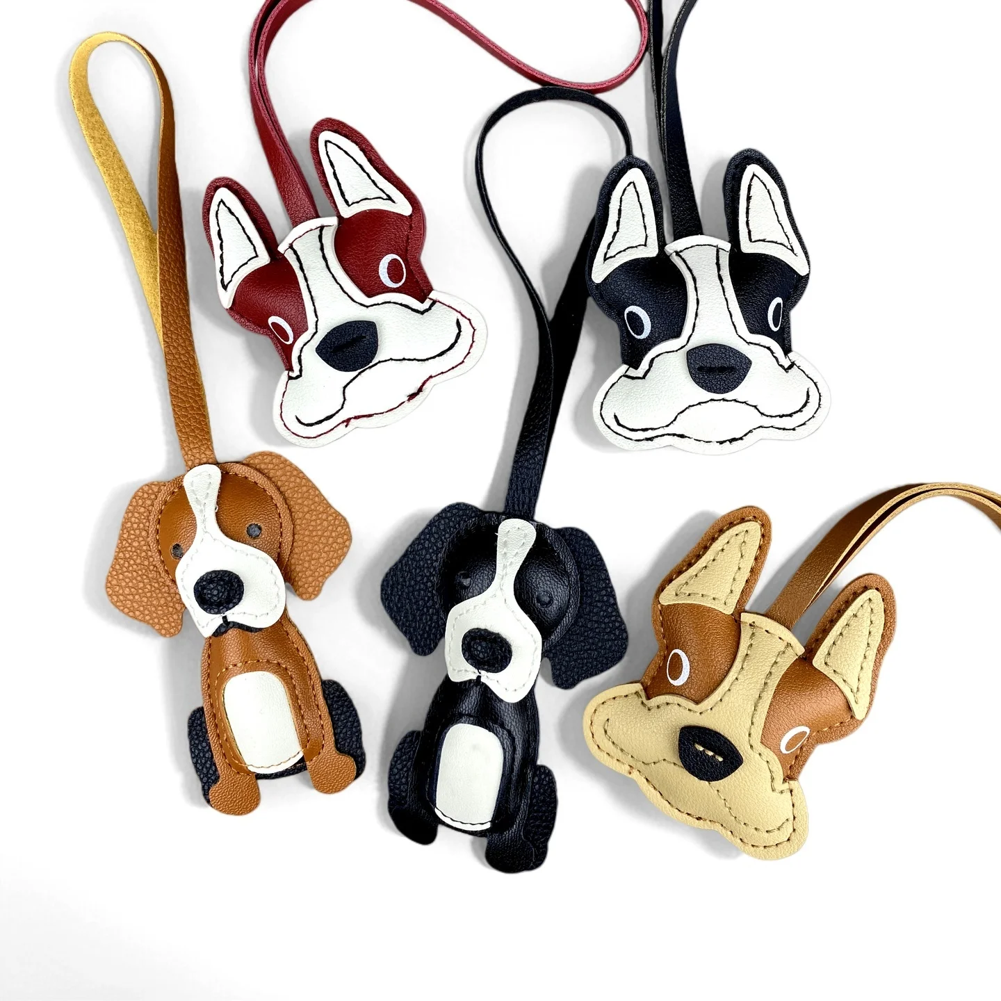 French Bulldog & Beagle PU Leather Bag Charm Keychain Cute Dog Lovers Bag Charm Adorable Handbag Accessory Gift Idea