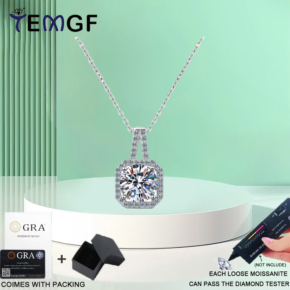 

TEMGF Full Moissanite/Zircon Sparkling Necklace 925 Sterling Silver Chain for Women Girls Fine Jewelry Anniversary Birthday Gift