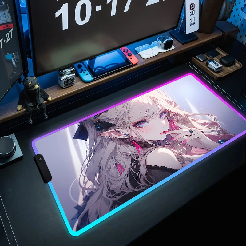 Imagem -05 - Anime Girls Rubber Mouse Pad Antiderrapante Led Gaming Mousepad Tapete de Teclado Tapete de Bloqueio do Jogo Acessórios Rgb