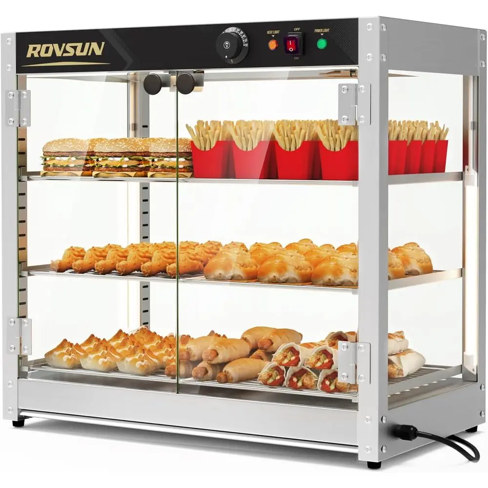 

Коммерческий подогреватель еды с тремя цветами и регулируемой полкой, 3-х уровневые электрические подогреватели для гамбургеров, курицы,