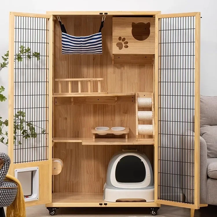 Cat villa, solid wood cat cage pet household cage, indoor three-story four-story free space cat room