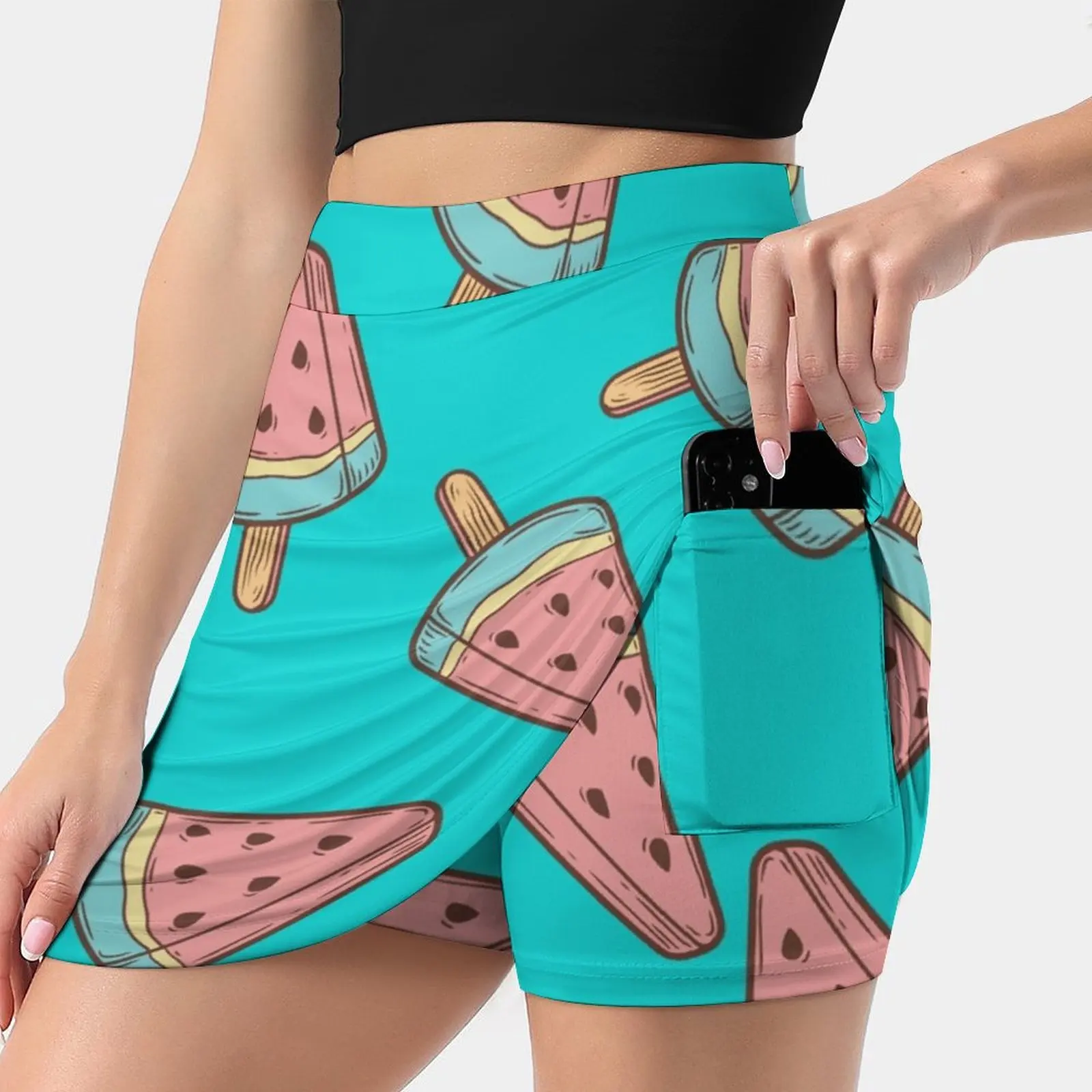 Ice Cream , Watermelon Popsicle Dessert Food Vector Women's skirt With Pocket Vintage Skirt Printing A Line Skirts Summer