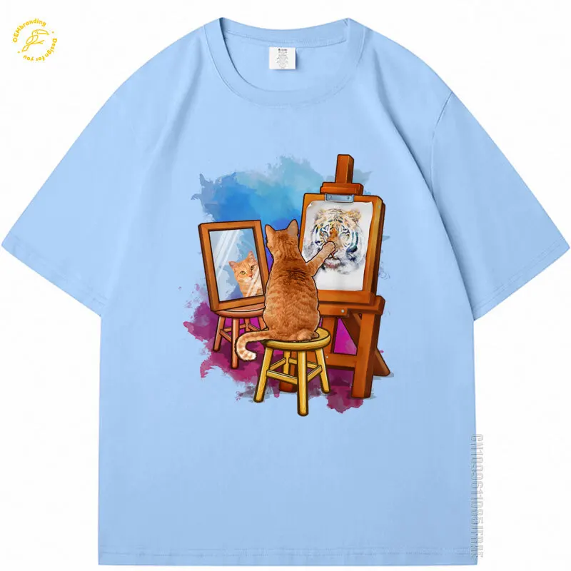 

Men T Shirts Cat Painting Lion Artistic Animals Lover Graphic Novelty T-Shirt Abbigliamento Uomo تيشيرت Футболка Y2K Оверсайз