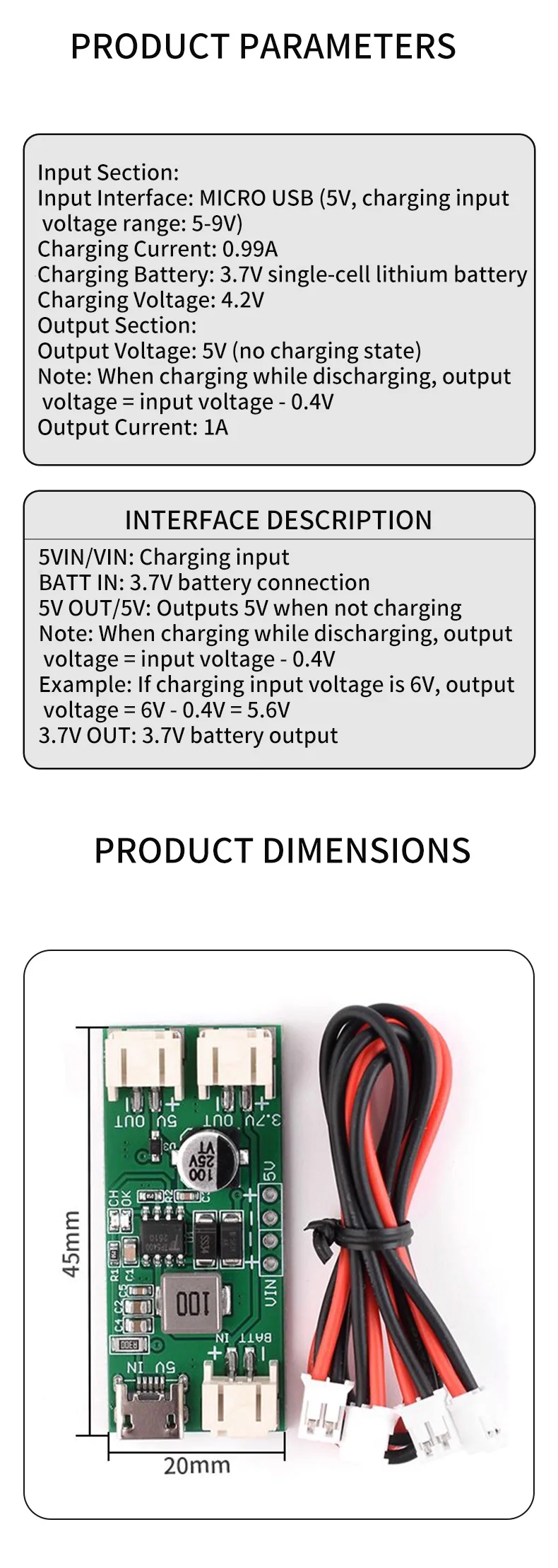 TP5400 Einzelzellen-Lithium-Batterie-Lade- und Boost-Steuerungsmodul, 1A Ladeleistung, 5V 1A Ausgang, Präzise Spannungsregelung – Detail 2