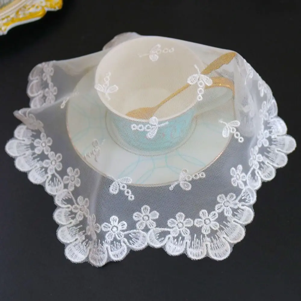 Handmade Home Use Hollow Lace Coaster White Round Delicate Cup Pad Simple Practical Flower Embroidery Placemat