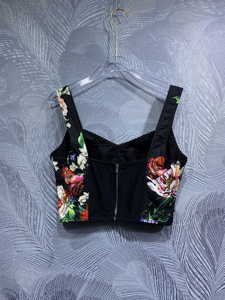 Summer Women Beach Holiday Sexy Top 100% Cotton Floral Printing Short Camisole Younger Sweet High Street Laptops