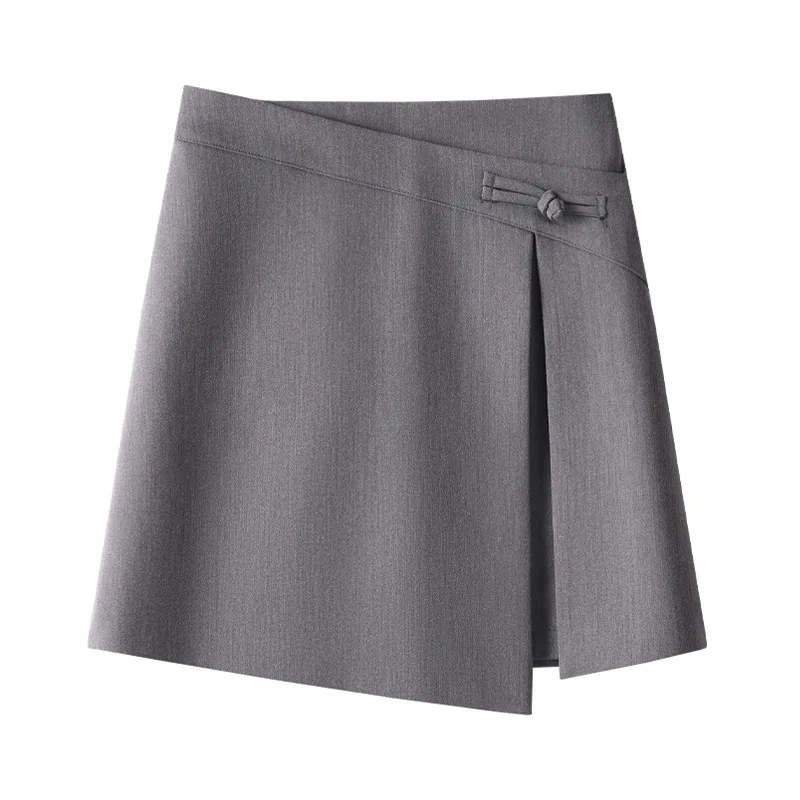 Chinese Style Angora Red Asymmetrical Blazer Skirt 2025 Frog Button A-Line Pencil Skirt for Women Office Date Travel Gift