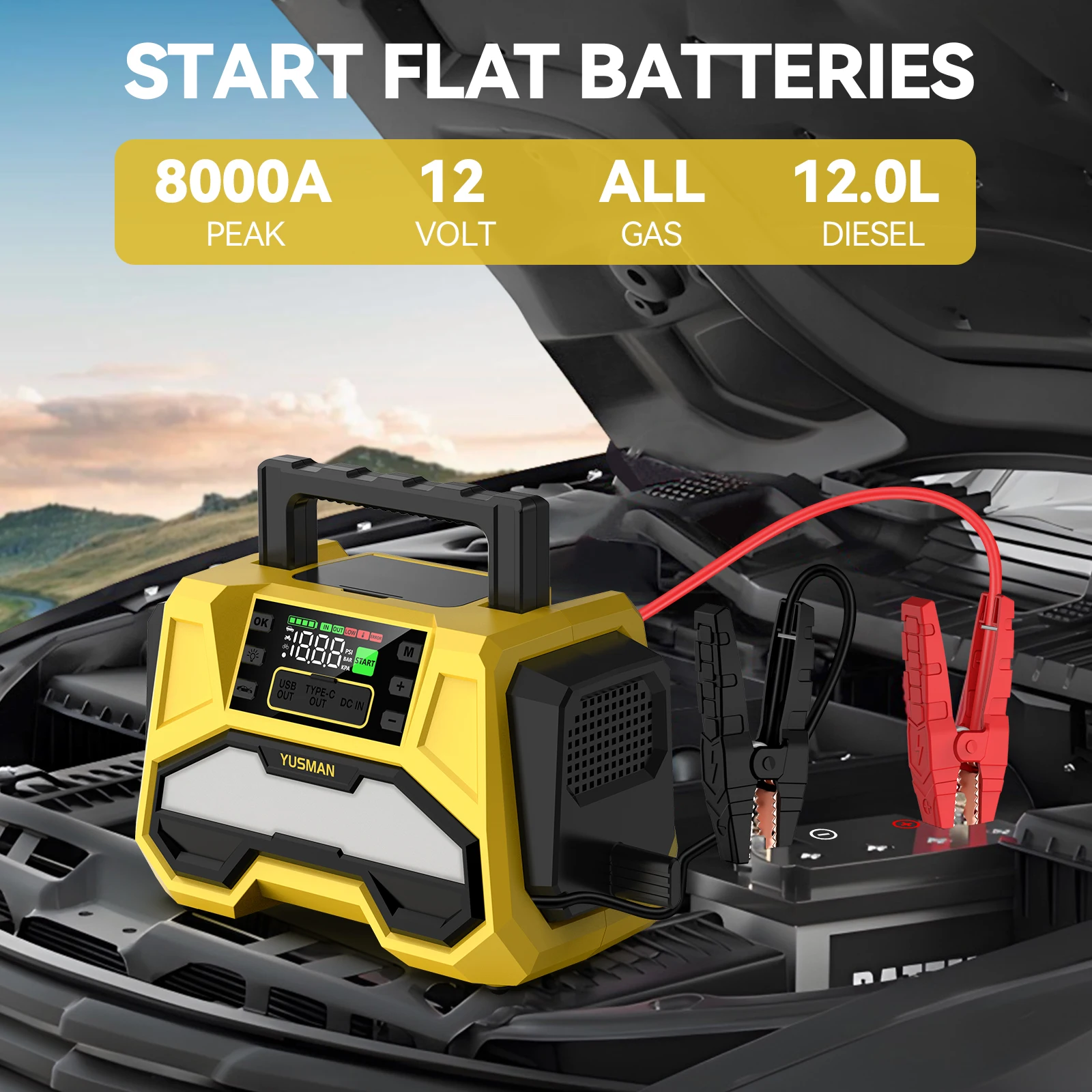 

Car Jump Starter Air Compressor with Air Pump 8000A Battery Booster 150PSI Tire Inflator Inflatable Pump for Air Bed Boat