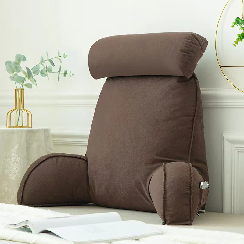 Car Large Backrest Pillow Reading And Playing Phone Waist Protection Neck Support With Pockets Comfort Waist Back Cushion