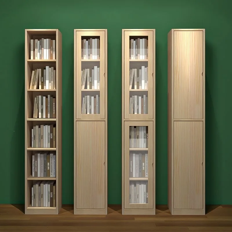 Solid wood bookcase with glass door, children's bookshelf, home living room storage cabinet, dustproof display cabinet