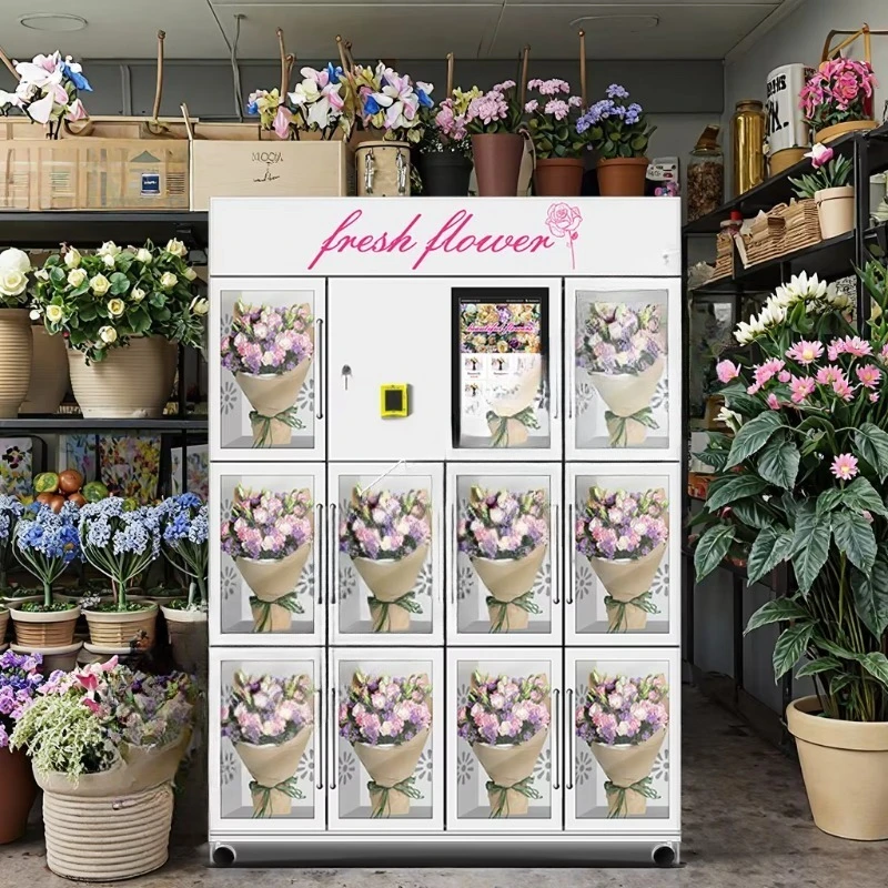 Customized Automatic Flower Vending Machine Double Layer Glass Antifog Stainless Steel Fully  SDK 22-inch Touchscreen