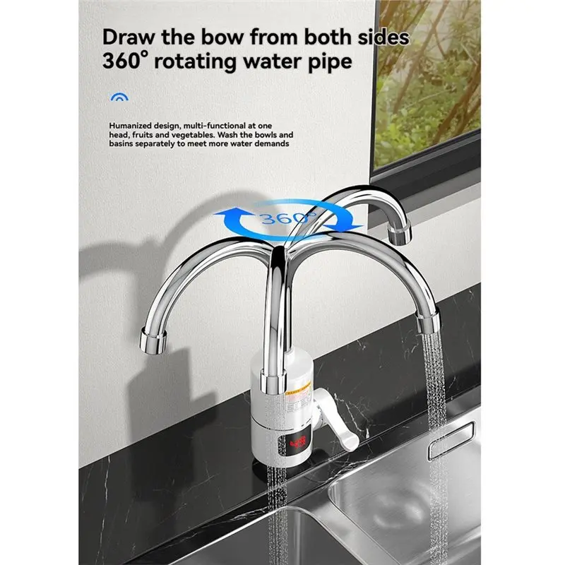 B23B Bottom Water Inlet 360° Rotatable Digital Display Instant Hot Faucet Instant Heating Faucet Fast Heating Tap EU Plug