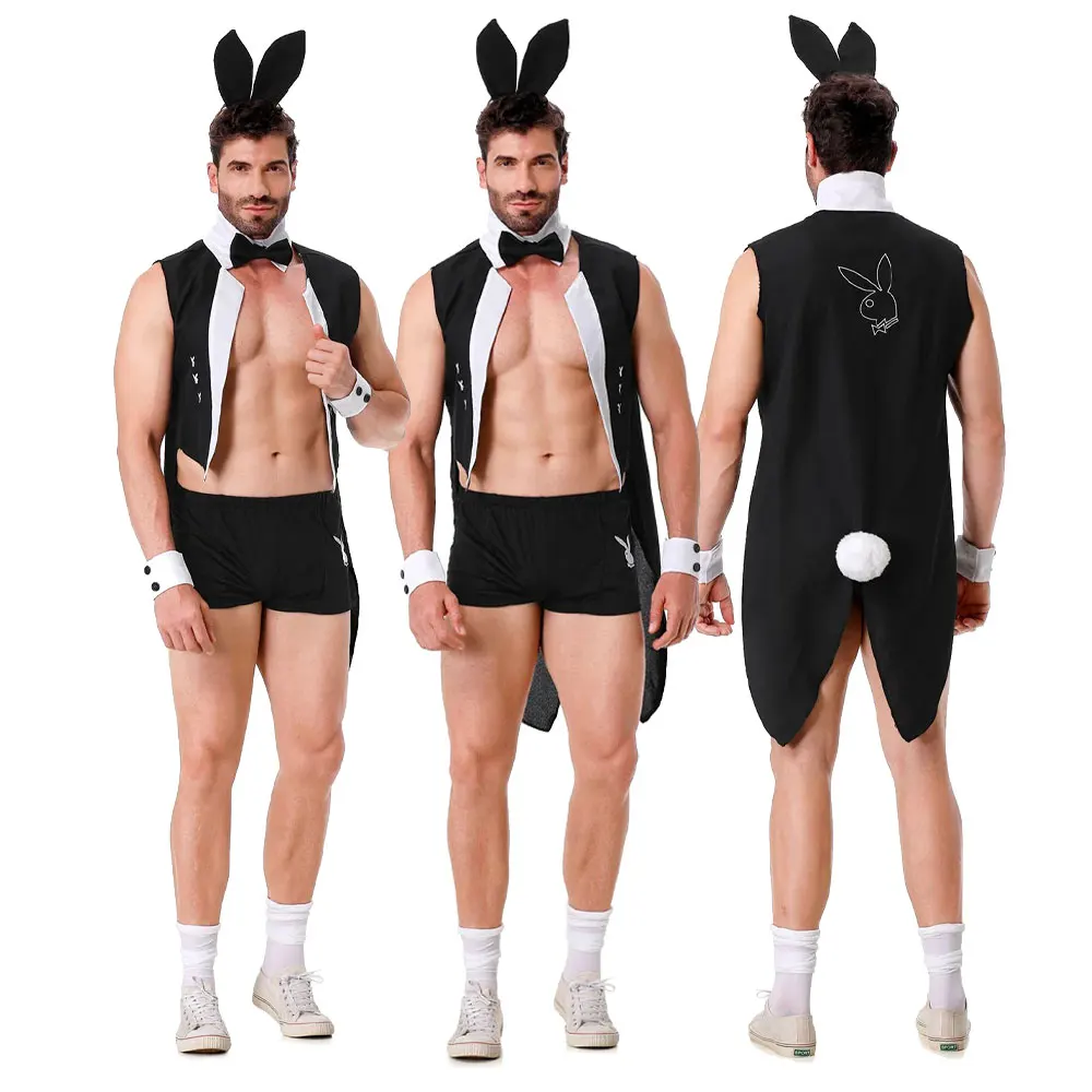 

Men Sexy Rabbit Outfits Gay Waiter Uniform Halloween Rabbit Boy Cosplay Costumes Carnival Party Nightclub Stage Showing Dress Up