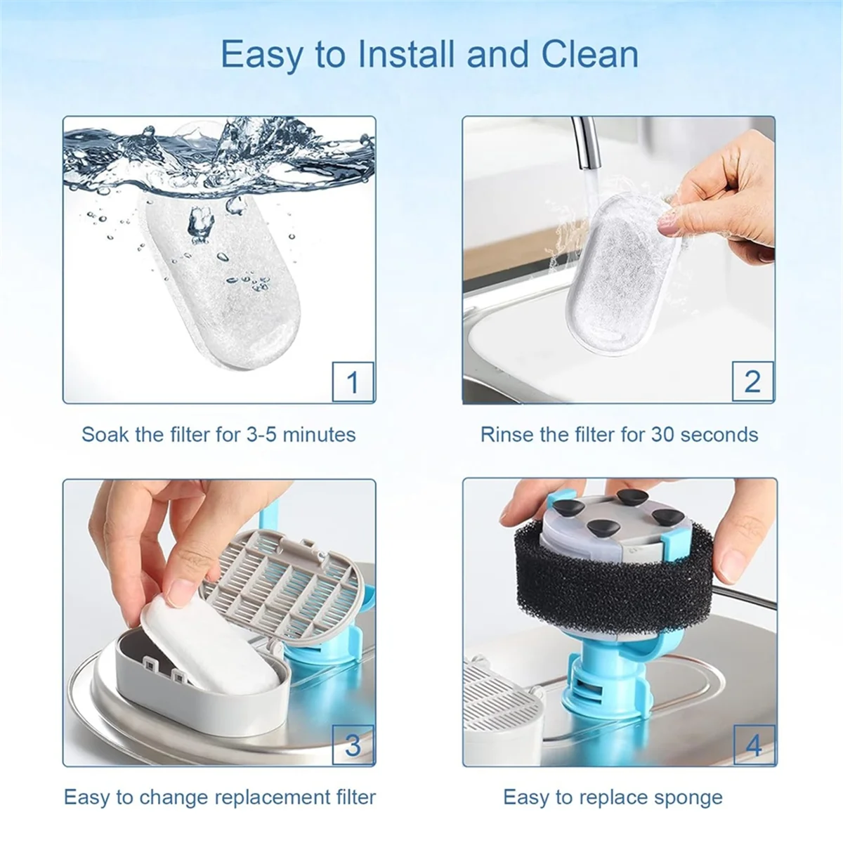 AT77 40 قطعة مرشحات نافورة الماء للقطط لـ 67 أونصة/2L و108/3.2L الفولاذ المقاوم للصدأ نافورة الحيوانات الأليفة القط استبدال مرشحات الإسفنج