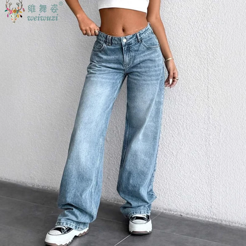 

Мешковатые женские джинсы, корейские универсальные синие джинсовые брюки, брюки с высокой талией и карманами, модные повседневные широкие брюки, осенняя уличная одежда