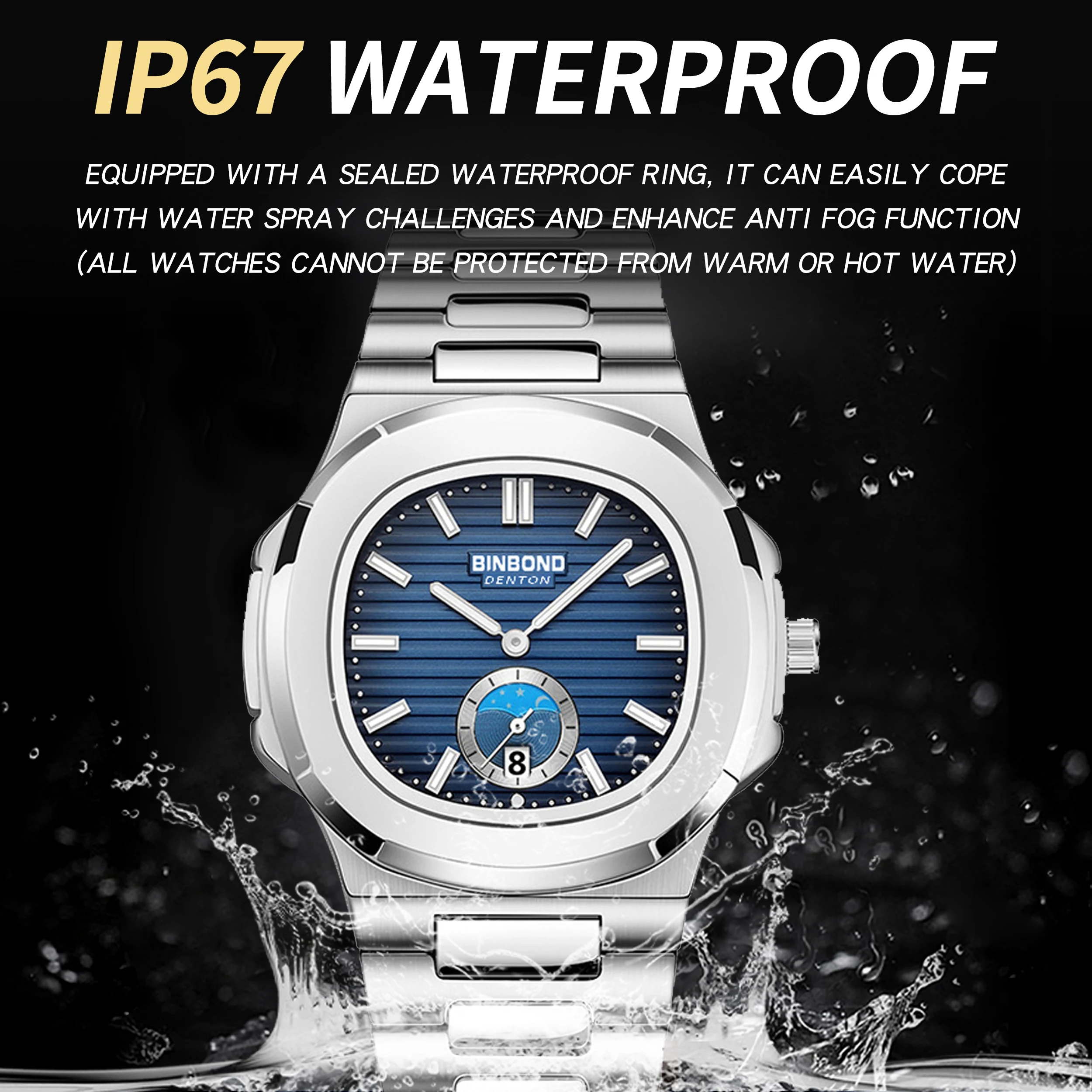 Men's Square Stainless Steel Quartz Watch