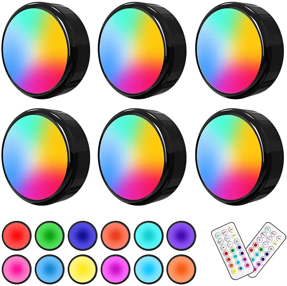 RGB LED Puck Nachtlichter Fernbedienung Dimmbare Unterbauleuchte Batteriebetriebene Kabellose Drucklampe Küche Schrank – Detail 1