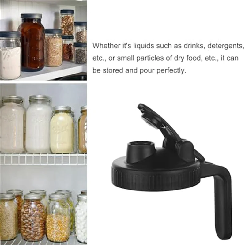 

A98E-2X Wide Mouth Mason Jars Pour Spout Lids,Wide Mouth Mason Jars Pitcher Flip Cap Airtight Handle Lid,C