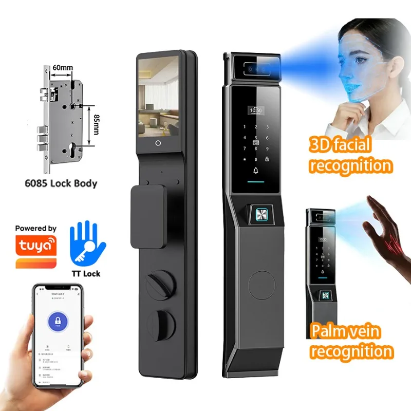 IP68 Waterproof  Tuya/TT App 3D Face Recognition Smart Door Lock Palm Security Digital Lock