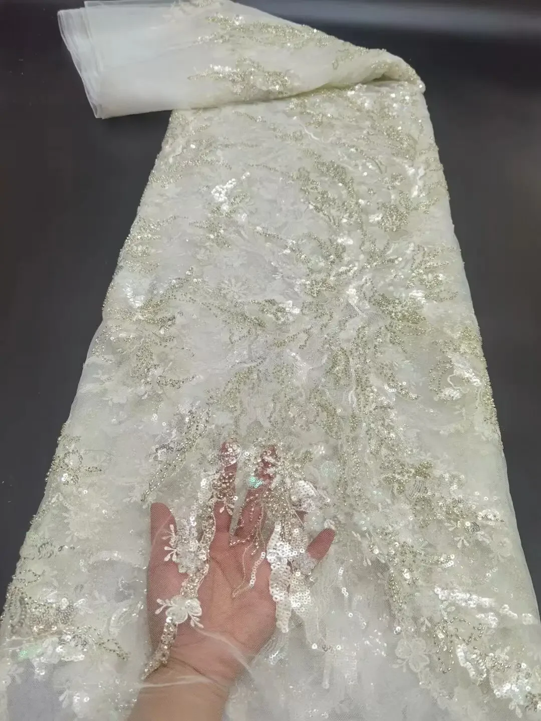 Sequins French Tulle Lace Fabric 2021 High Quality African Lace Fabric Latest Lace Material For Evening Party
