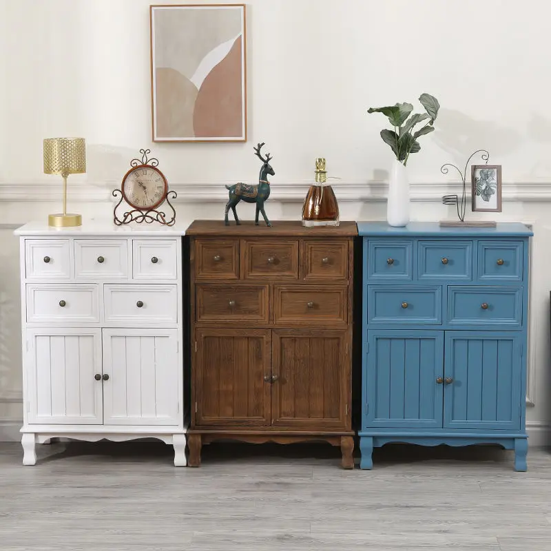 Cupboard solid wood American storage small cabinet living room bedroom chest of drawers widened locker home narrow cabinet.