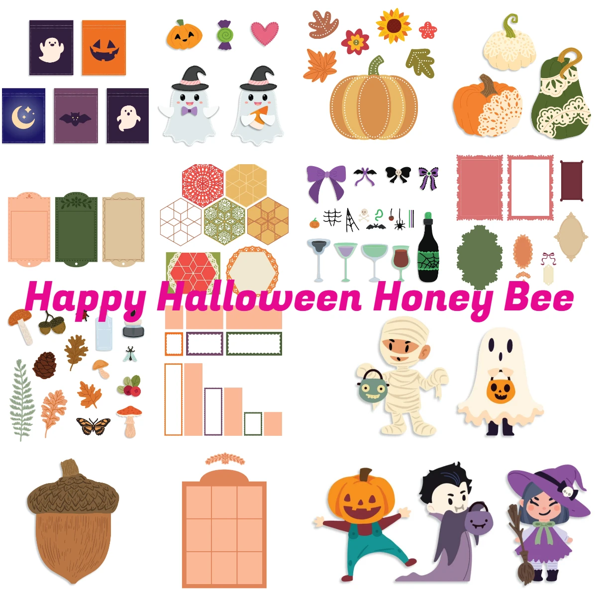 Fröhliches Halloween Geister Ernte Blüten Honigbiene Transparente Stempel Metallstanzformen für DIY-Bastelarbeiten Grußkarten Scrapbooking
