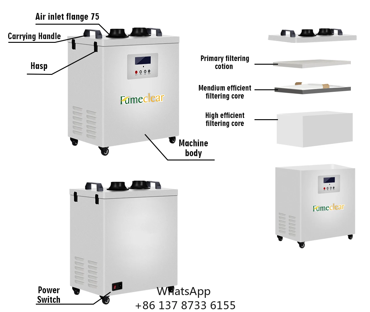 

CE Approved Portable Fume Extractor For Welding Industry 300W HEPA Filter For Laser Marker Engraver Cutter