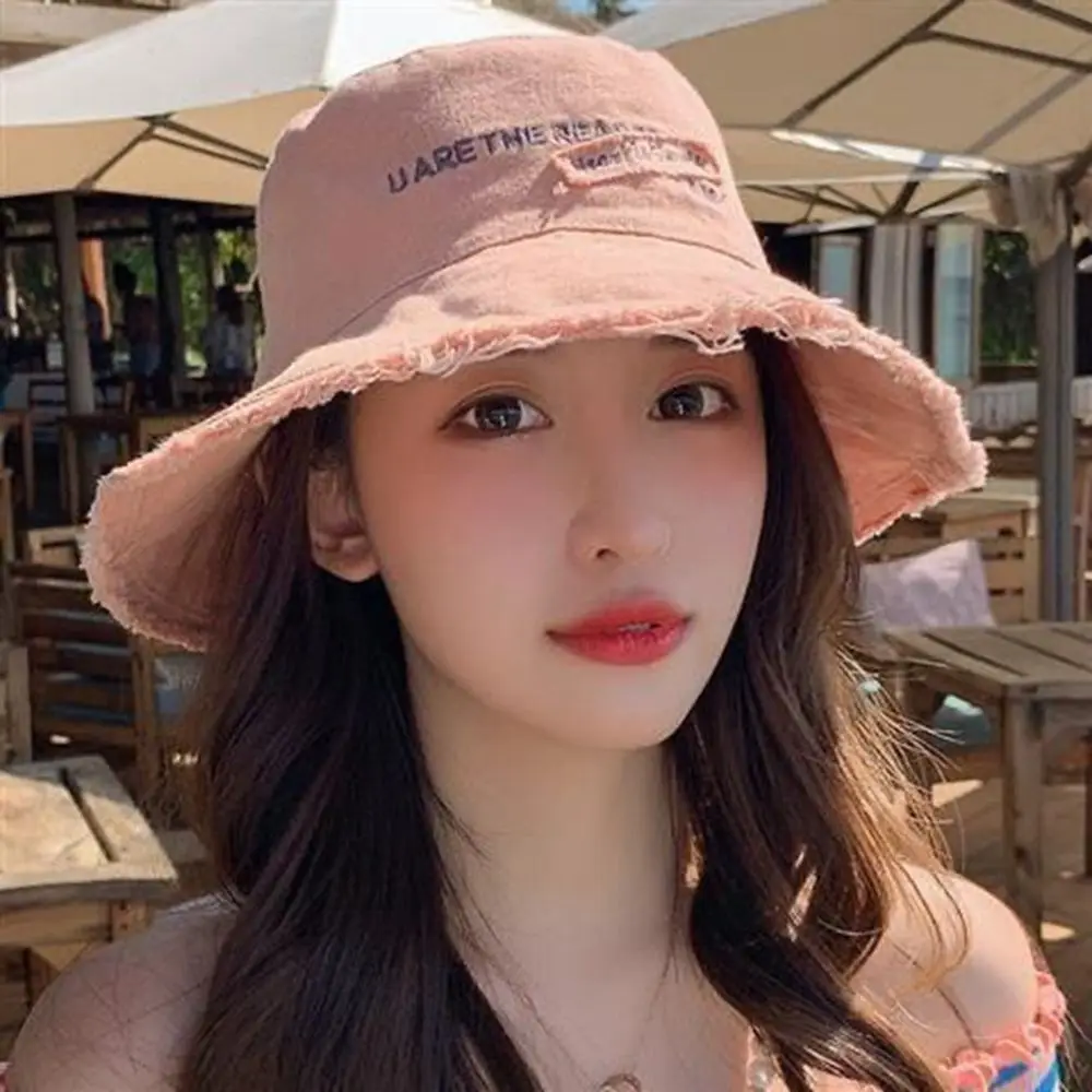 

Summer Sport Letter Soild Color Embroidery Sunshade Fashion Female Hat Korean Style Cap Bucket Hat