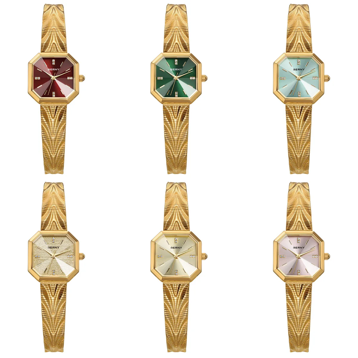 BERNY Gold Watch For Women Octagonal Ladies Quartz Wristwatches Stainless Steel Women Small Gold Watch Luxury Fashion Watches