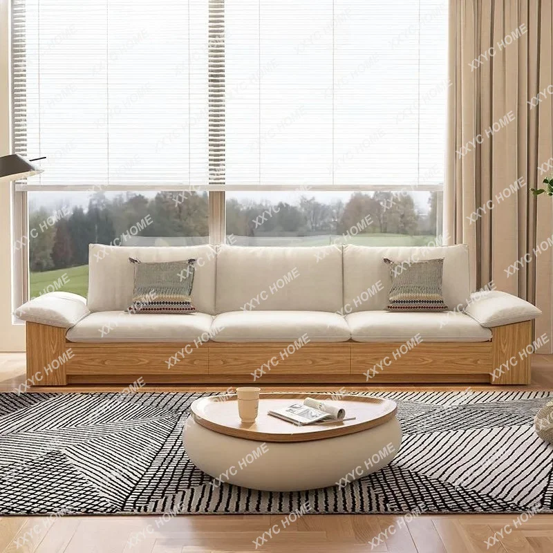 A Primary color new Chinese solid wood sofa living room simple storage platform removable and washable fabric log wind