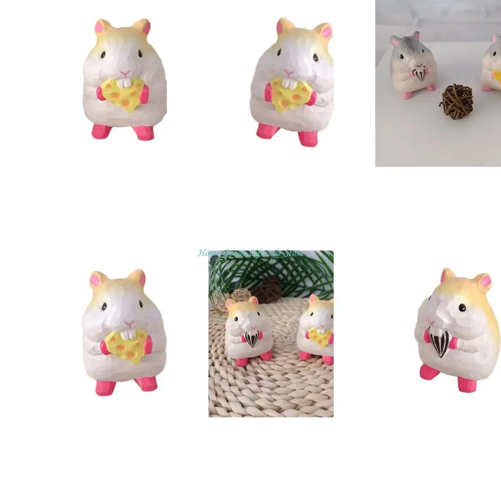 E74E Wooden Foodie Hamster Ornament for Living Room or Office Tabletop Shelf Decors