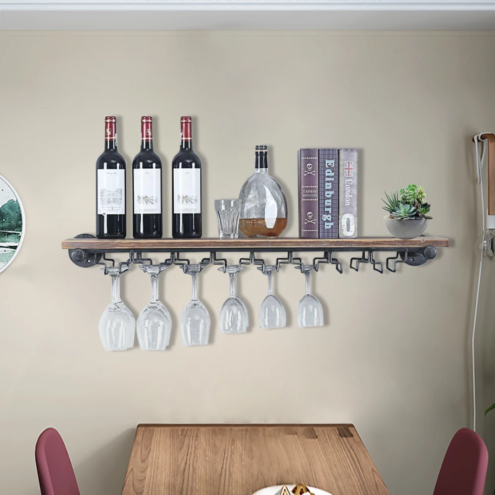 

﻿ Industrial Wine Rack Wine Storage Display Rack Wall Mount Pine & Iron Shelf for Wine Display & Home Decoration