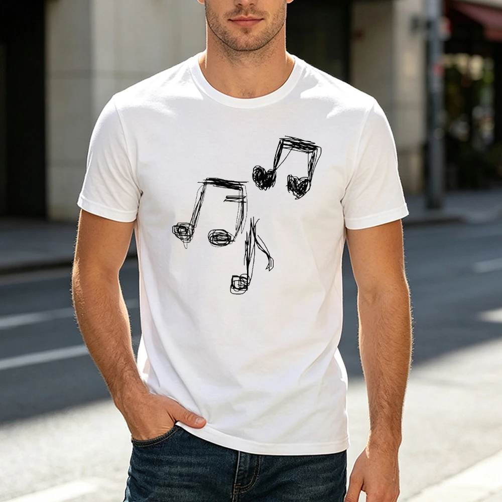 Scribble Music Notes Abstract Art Men Unisex White T Shirt Aesthetic Musical Graphic Tee Artist Musician Clothes