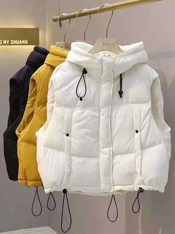 

Женский утепленный хлопковый жилет-кардиган больших размеров, новинка весны, для многослойных образов, стройнящий, с капюшоном, на молнии, однотонный, для повседневной носки