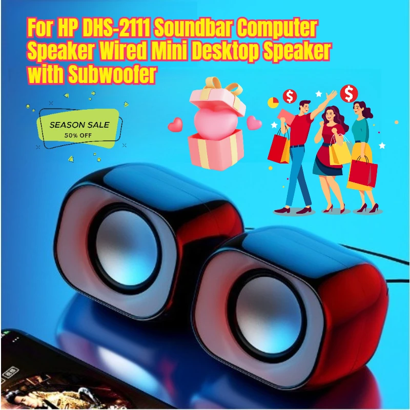 

For HP DHS-2111 Soundbar Computer Speaker Wired Mini Desktop Speaker with Subwoofer