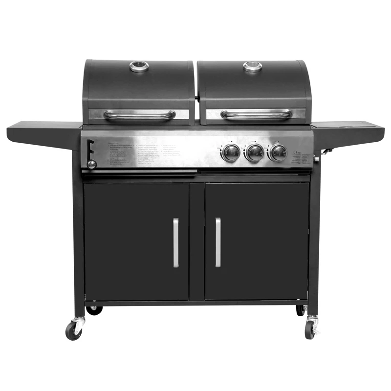 

BBQ Grill Outdoor Large Hybrid 4 Burner Trolley Smokeless Dual Fuel Charcoal and Gas Combo with Side Burner
