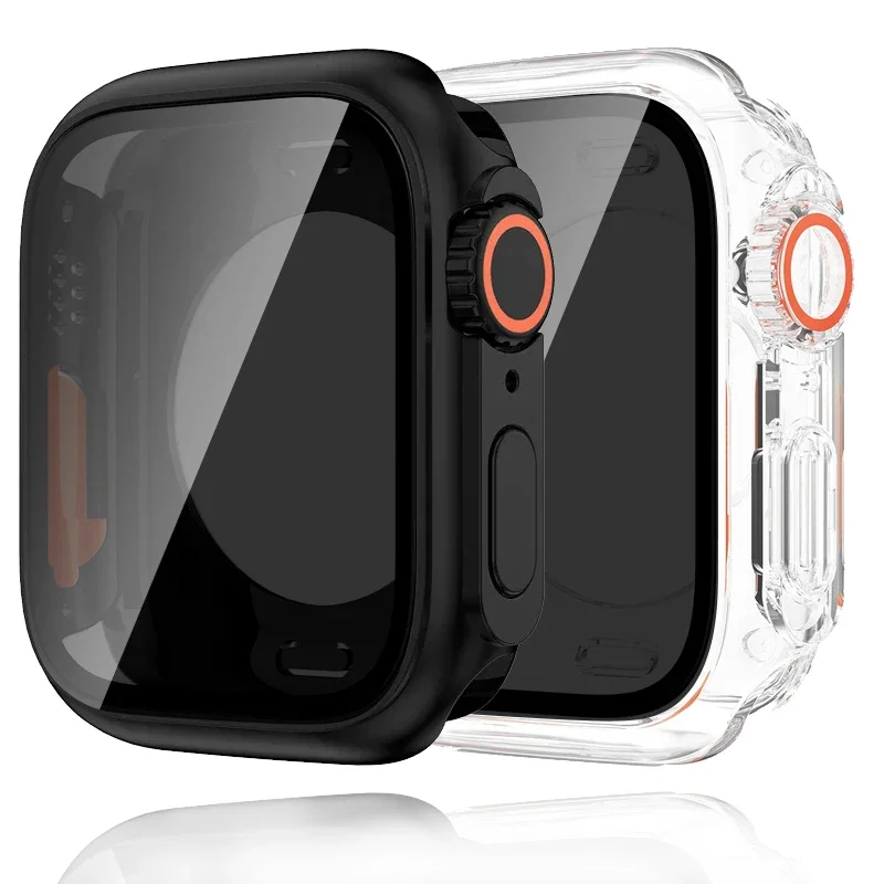 Privacy Glass+Case for Apple Watch 45mm 41mm 42mm 46mm Screen Protector Waterproof Case Tempered for IWatch 10 8 7 6 5 4 SE 9