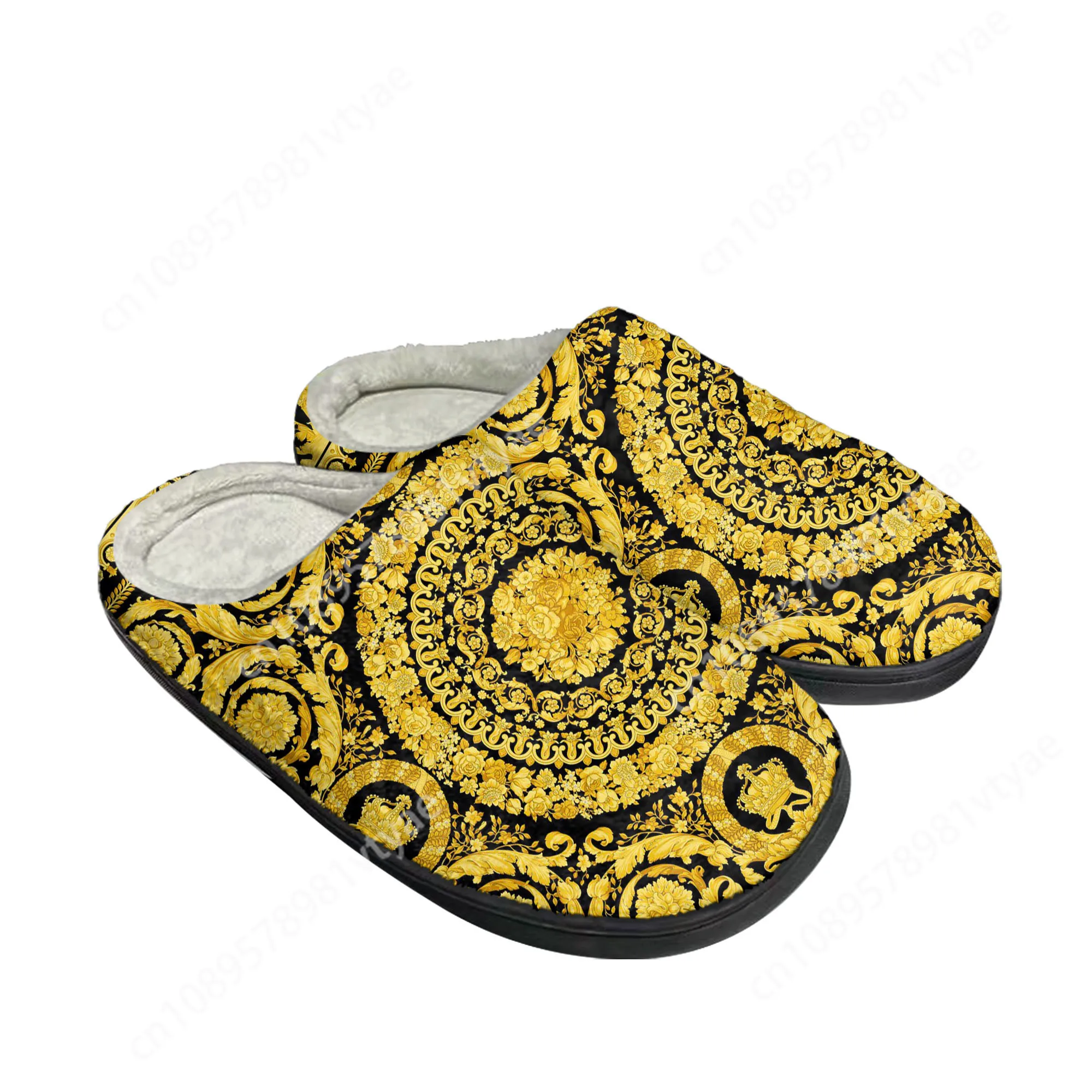 Luxury Golden Floral Prints Home Cotton Slippers Mens Womens Plush Bedroom Casual Keep Warm Shoes Thermal Slipper Custom Shoe