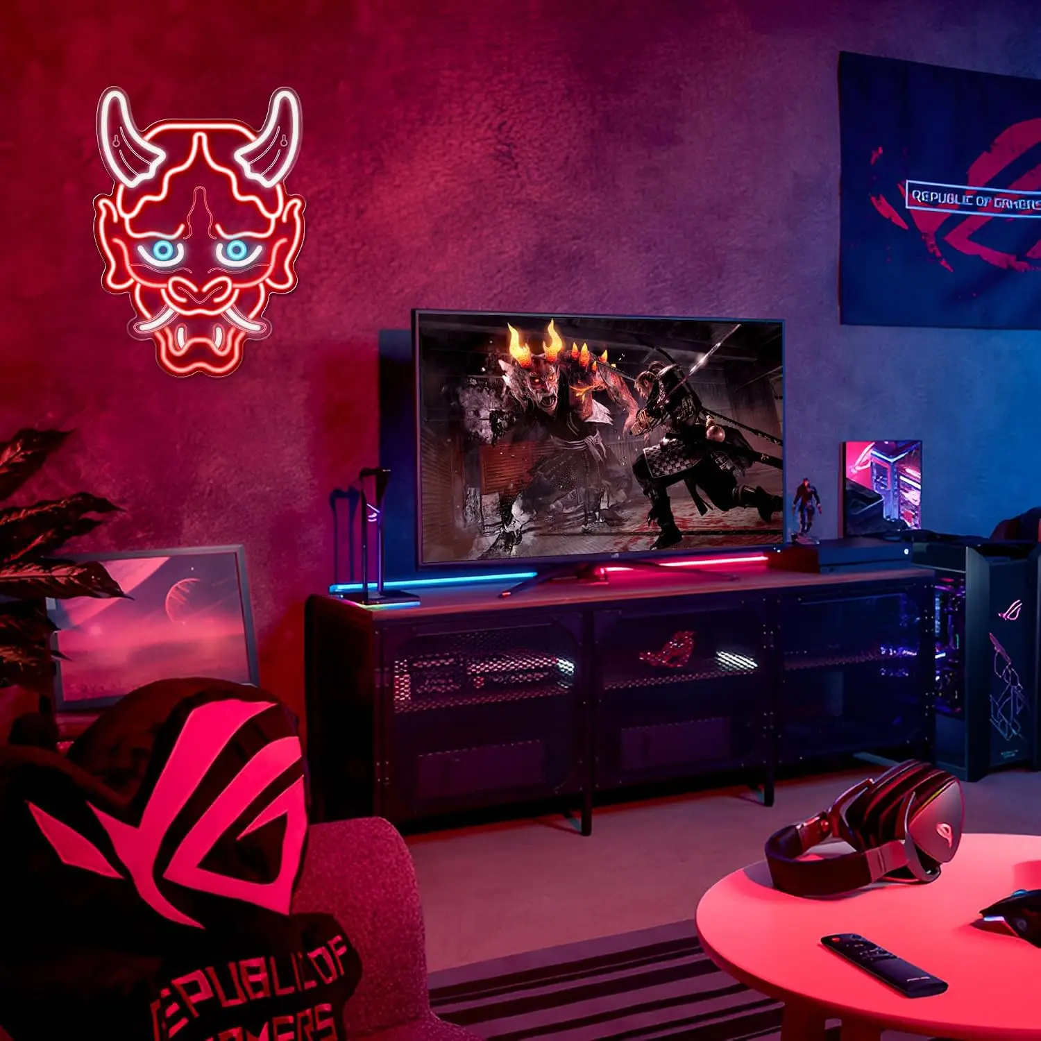 Japanese Style Demon Mask Neon Sign USB LED Light Bar Pub Game Room Bedroom Asian Traditional Themed Wall Art Decor Lamp Gift