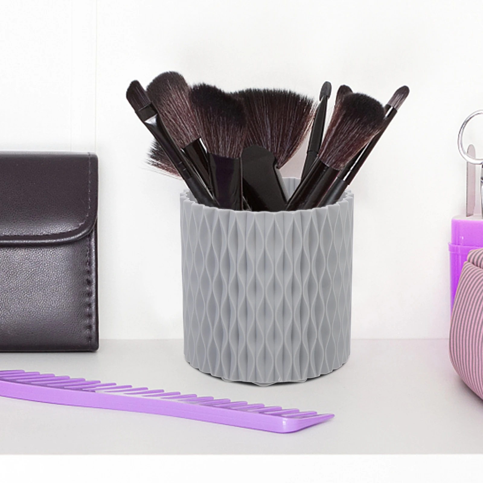 

Organizer Rotating Makeup Brush Barrel Brushes Pen Holder for Desk Storage Box Grey Pp