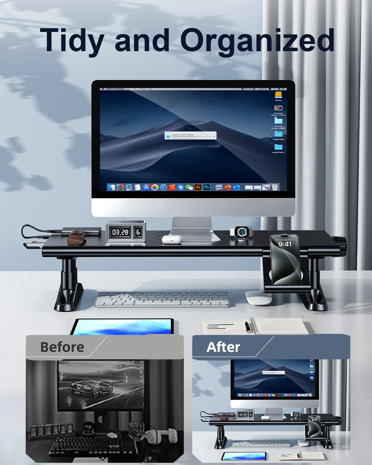 Oatsbasf Laptop Computer Monitor Stand Riser with Phone Stand 4.5-6.3