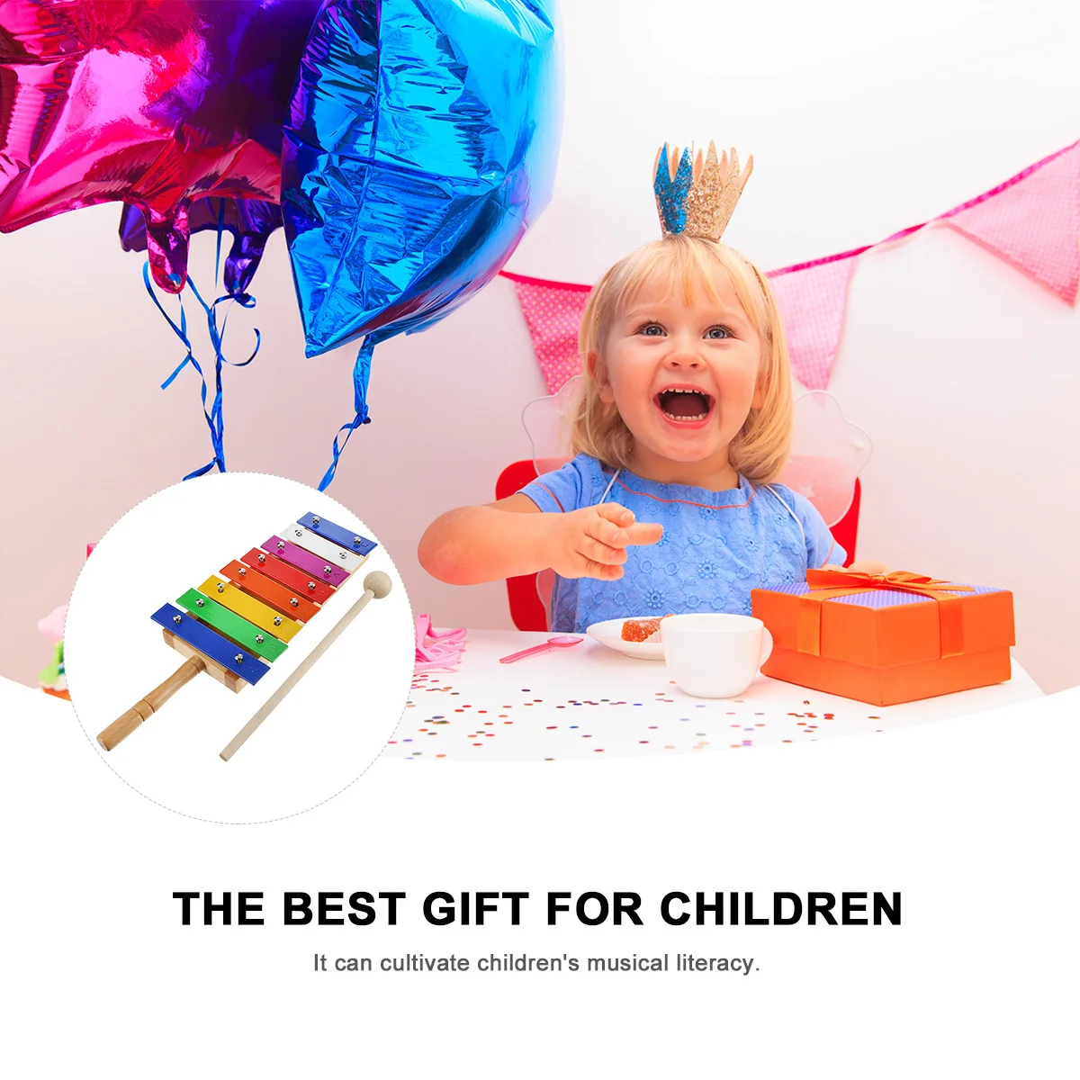 Zabawka muzyczna dla dzieci: aluminiowy banjo, drewniany ksylofon, instrument perkusyjny do zabawy ręcznej, kolorowy, 1 sztuka.