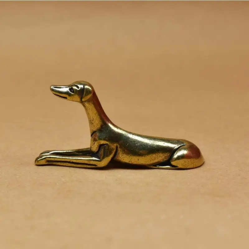 Brass Little Dog Ornament – Hand-Carved Chinese Zodiac Desktop Figurine, Tea Pet Decor, Miniature Landscape Statue