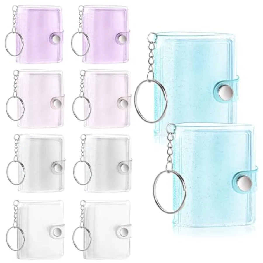 10 Pack 2 Inch Mini Photo Album Key Chain 16 Pockets Photos Storage Holder with Keychain for Picture Card Friendship Wedding Gr