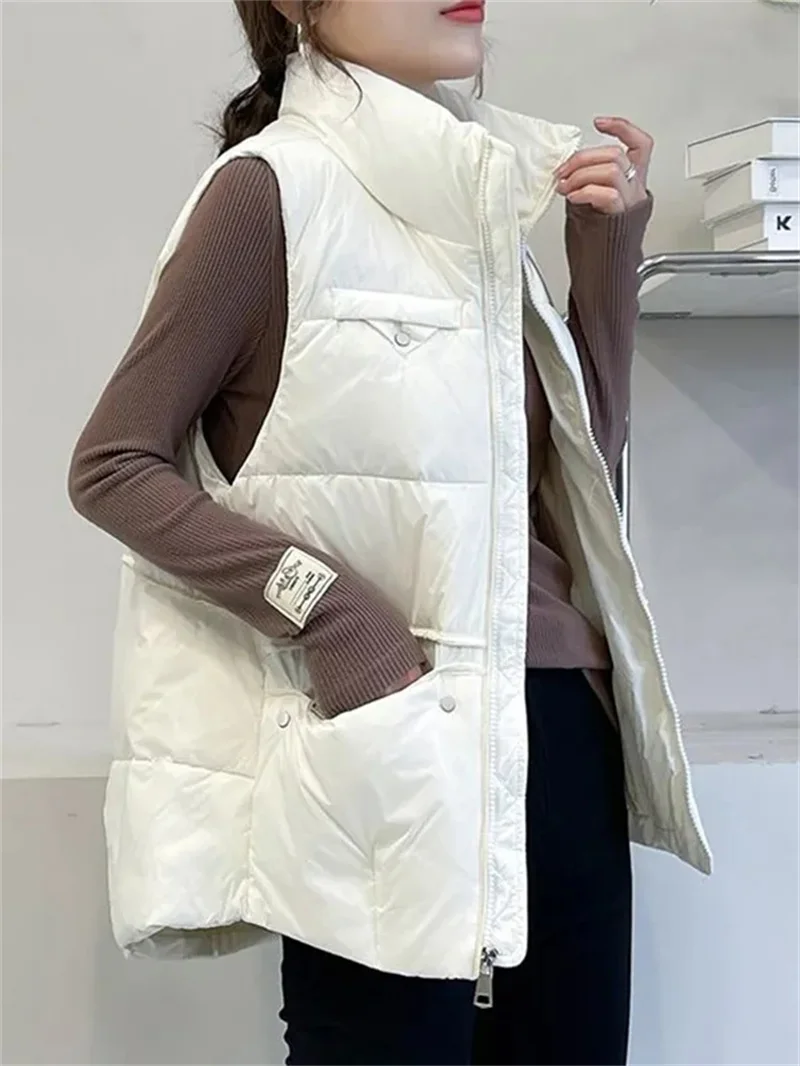 Doudoune coréenne en duvet de coton pour femme, veste rembourrée, gilet, col montant, parkas, pardessus décontracté, haut d'hiver, nouveau, 2024