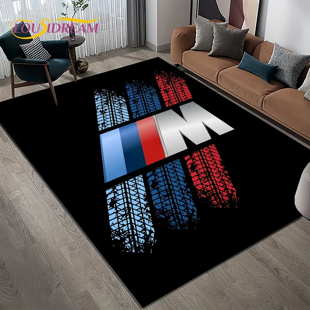 3D Racing Car BWM Logo Motorcycle Carpet Rug for Living Room Bedroom Home Sofa Decoration,Kids Play Area Rug Non-slip Floor Mat