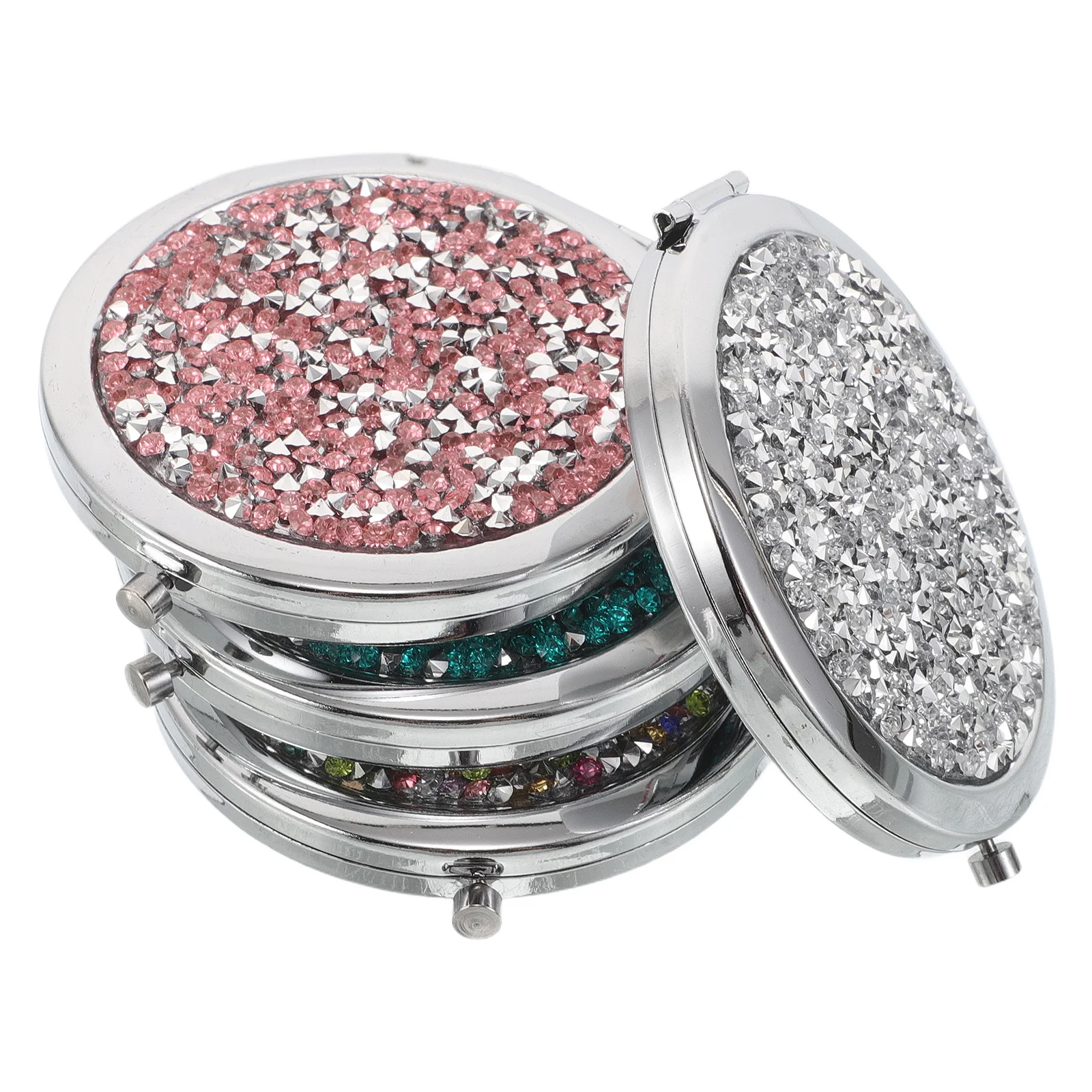 

4Pcs Rhinestone Crystal Double-Sided Pocket Makeup Mirrors Metal Compact Foldable Portable Mini Travel Vanity Mirror