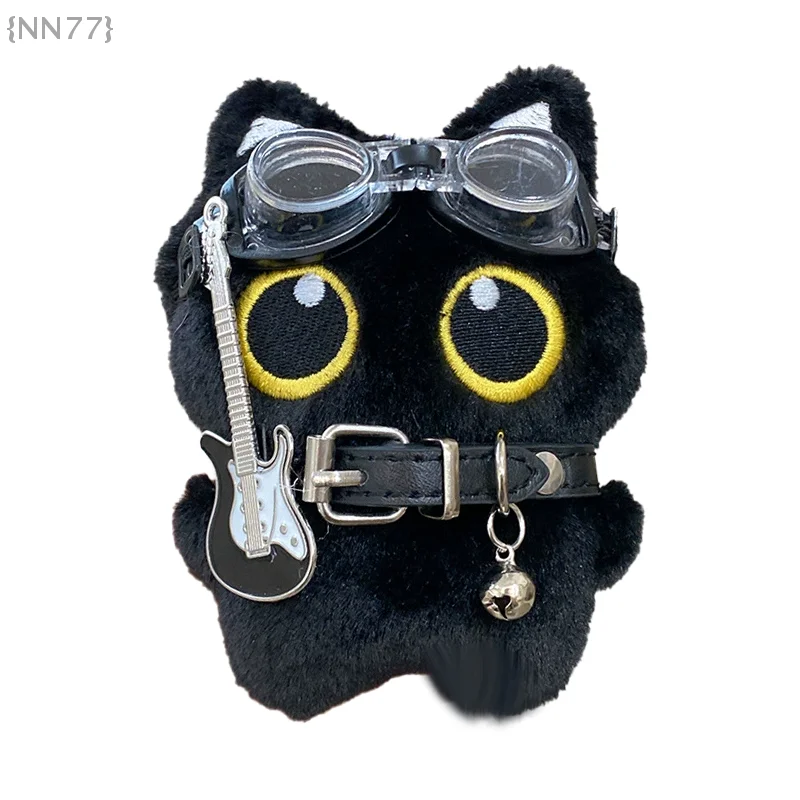 【No】かわいい漫画風ぬいぐるみ黒猫キーホルダー - 水泳ゴーグルデザイン、ぬいぐるみ＆ペンダント機能付き